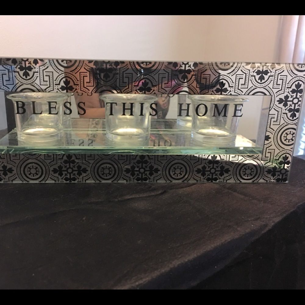 Bless This Home Mirrored Candle Holder